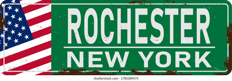 Rochester, New York, road sign green vector illustration, road table, USA city