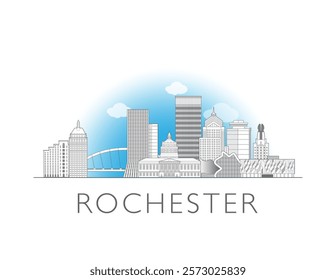 Rochester skyline cityscape vector illustration