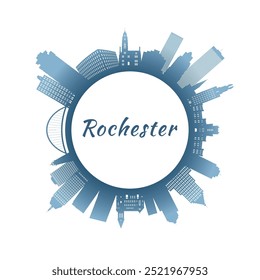 Rochester skyline with colorful buildings. Circular style. Stock vector illustration.