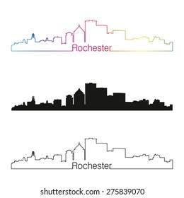 Rochester skyline linear style with rainbow in editable vector file