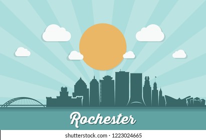 Rochester Skyline - New York, United States Of America, USA, NY - Vector Illustration