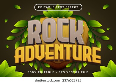 rock adventure 3d text effect and editable text effect with shield and leaf illustration