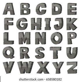 Rock alphabets on white background illustration