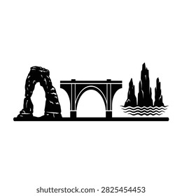 Rock Arch, Bridge, and Sea Stacks Silhouette Vector Set - 3 Black Symbols for Landscape, Nature, and Travel Design

