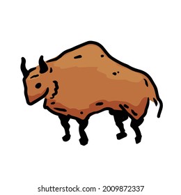 Rock art. Drawing of a bull or ox. Primitive tribal cartoon.