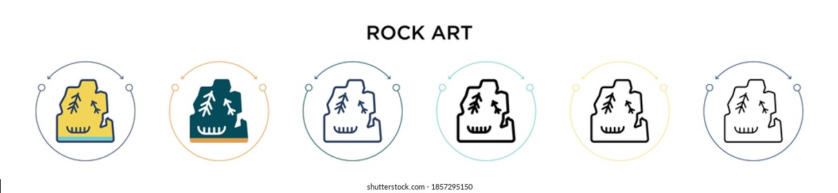 Icono de arte de rock en estilo relleno, delgado, contorno y trazo. Ilustración vectorial de dos diseños de iconos vectoriales de rock de color y negro se pueden utilizar para móviles, ui, web