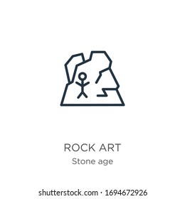 Rock art icon. Thin linear rock art outline icon isolated on white background from stone age collection. Line vector sign, symbol for web and mobile