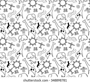 rock art seamless pattern in black and white