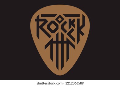 Rock attack lettering on plectrum. Rock music Creative Lettering Modern style Grunge Poster, Print label. Rock n Roll culture Tee print stamp t-shirt lettering vector artwork