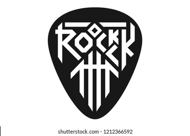 Rock attack lettering on plectrum. Rock music Creative Lettering Modern style Grunge Poster, Print label. Rock n Roll culture Tee print stamp t-shirt lettering vector artwork