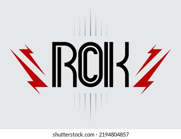 Rock badge - original lettering with lightnings, music vector illustration.