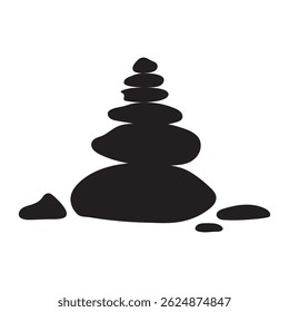 Balanceamento de rocha. preto Abstrato bem-estar torre de rocha. equilíbrio feito de pedras. zen de forma de cedro. pedra de seixo. vetor Ilustração