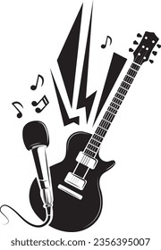 Rock band black icon. Microphone and electric guitar