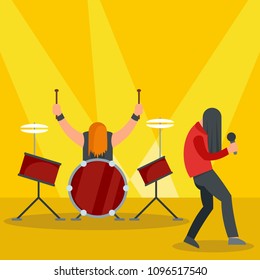 Rock band at concert icon. Flat illustration of rock band at concert vector icon for web design