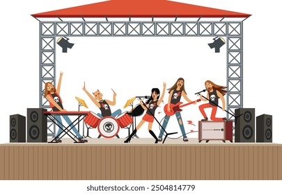 Rock band concert illustration. Musician play on stage