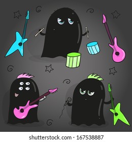 Rock band of cute black aliens