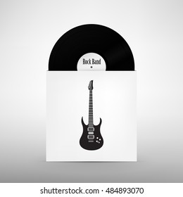 Rock band design template. Guitar music. Vinyl Record with Cover Mockup