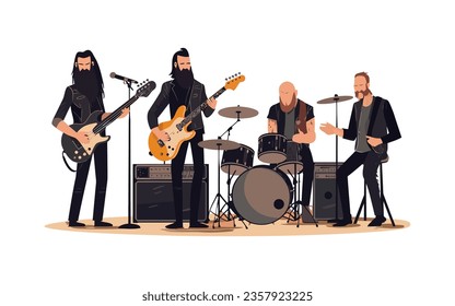 Dibujo plano de una banda de rock aislado de fondo blanco. Ilustración del vector