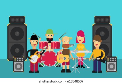 Rock band flat vector