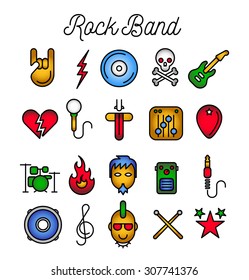 Rock Band Icon Set. Vector Illustration