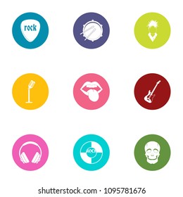 Rock band icons set. Flat set of 9 rock band vector icons for web isolated on white background