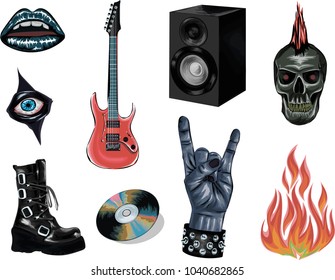 Rock band icons. Set of vector stickers
