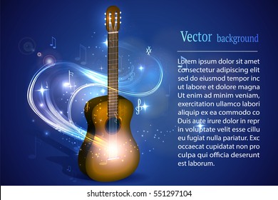 Rock band logo. Guitar in fire music vector sign.