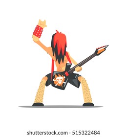 Rock Band Member Funny Character With Guitar On Stage