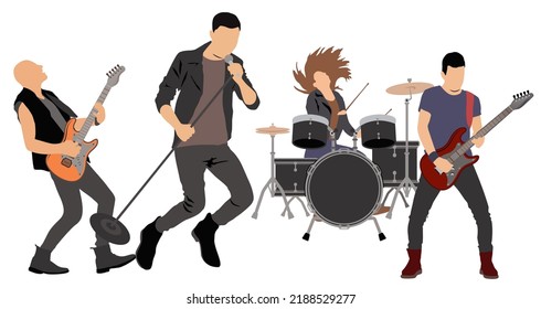 Rock band, Music band with a male singer jumping with a microphone.	