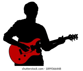 Rock band musicians on stage. Isolated silhouettes on a white background