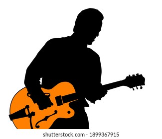 Rock band musicians on stage. Isolated silhouettes on a white background