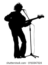 Rock band musicians on stage. Isolated silhouettes on a white background