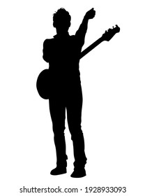 Rock band musicians on stage. Isolated silhouettes on a white background