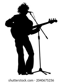 Rock band musicians on stage. Isolated silhouettes on a white background