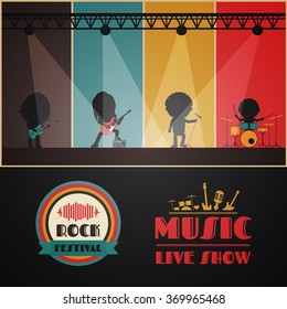 Rock Band On Stage, Retro Music Poster