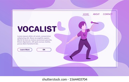 Rock band performance flat illustration. Rock-n-roll concert on music-hall stage. Male musical group members faceless cartoon characters. Retro music festival banner
