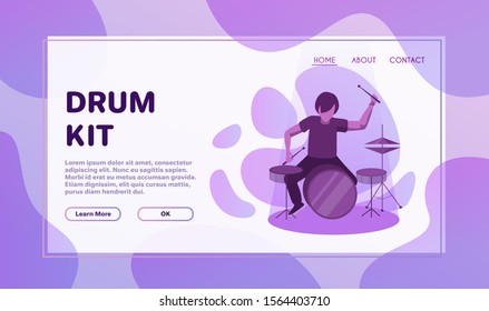 Rock band performance flat illustration. Rock-n-roll concert on music-hall stage. Male musical group members faceless cartoon characters. Retro music festival banner