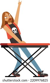 Rock band player with synthesizer. Punk singer character