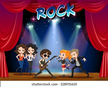 Rock band playing on stage illustration