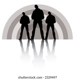 Rock band. Silhouettes of six musicians.