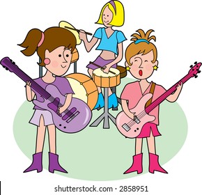 Rock band with three hip little girls