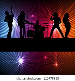 Rock band vector background with neon lights