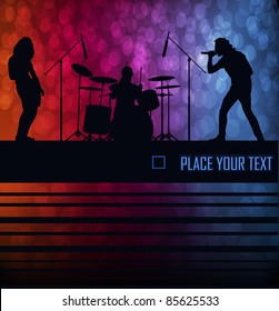 Rock band vector background with neon lights