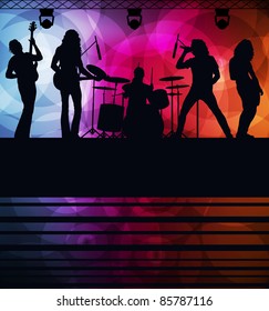 Rock band vector background with neon lights