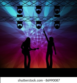 Rock band vector background with neon lights