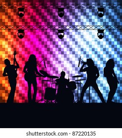 Rock band vector background with neon lights