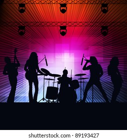 Rock band vector background with neon lights