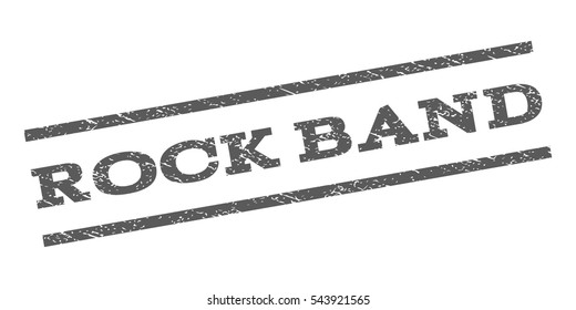Rock Band watermark stamp. Text caption between parallel lines with grunge design style. Rubber seal stamp with dust texture. Vector grey color ink imprint on a white background.