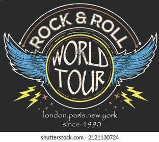 Rock Band World Tour Vintage Print Design For T Shirt, Apparel, Sticker, Poster And Others.