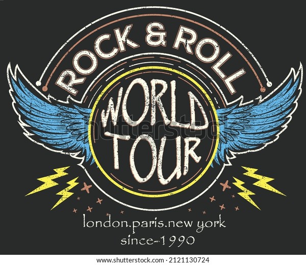 Rock band world tour vintage print\
design for t shirt, apparel, sticker, poster and\
others.